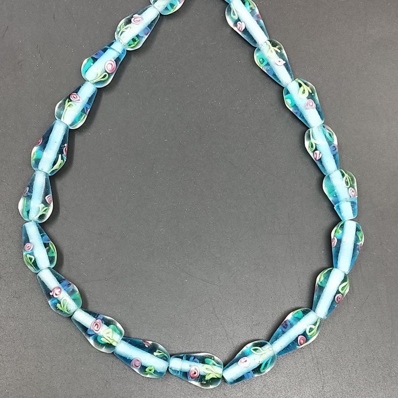Perline in Vetro Stile Murano Azzurro Forma Goccia Tondo Liscio Foro Passante 10X18mm