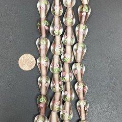 Perline in Vetro Stile Murano Rosa Forma Goccia Tondo Liscio Foro Passante 12X18mm