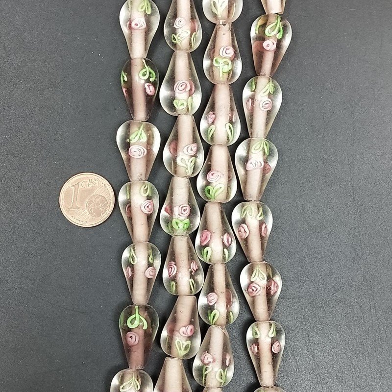 Perline in Vetro Stile Murano Rosa Forma Goccia Tondo Liscio Foro Passante 12X18mm