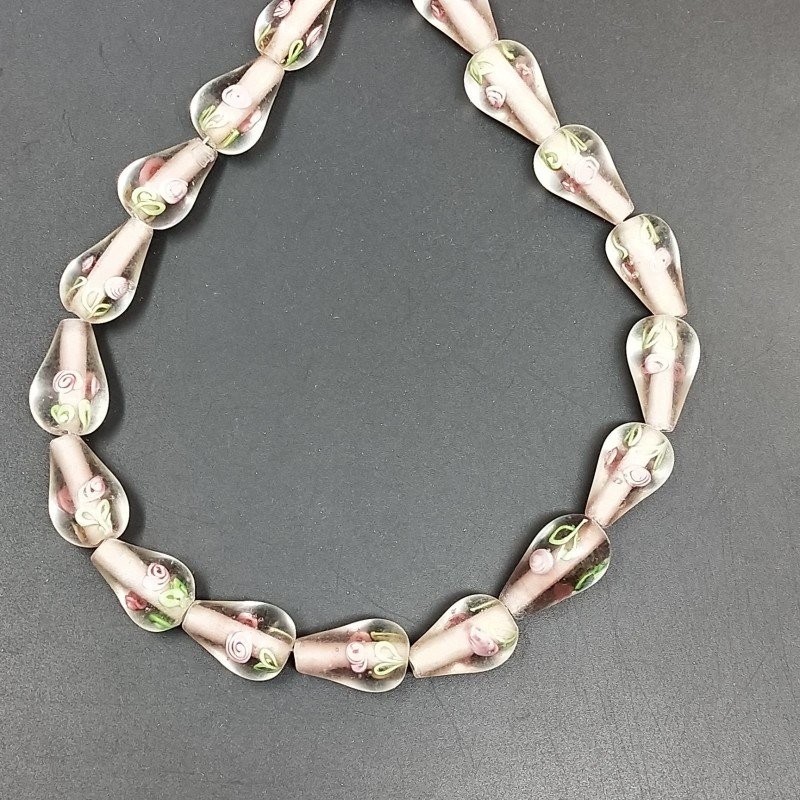 Perline in Vetro Stile Murano Rosa Forma Goccia Tondo Liscio Foro Passante 12X18mm