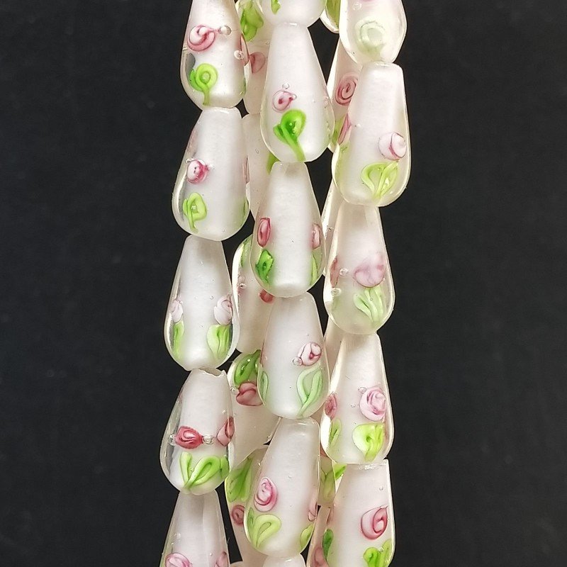 Perline in Vetro Stile Murano Rosa Forma Goccia Tondo Liscio Foro Passante 10X17mm