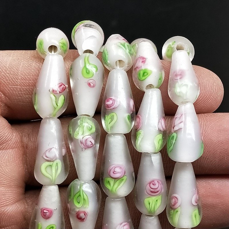 Perline in Vetro Stile Murano Rosa Forma Goccia Tondo Liscio Foro Passante 10X17mm