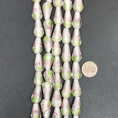 Perline in Vetro Stile Murano Rosa Forma Goccia Tondo Liscio Foro Passante 10X17mm
