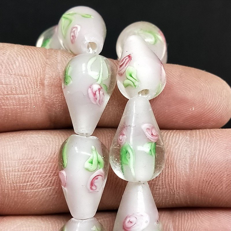 Perline in Vetro Stile Murano Giallo Forma Goccia Tondo Liscio Foro Passante 10X18mm