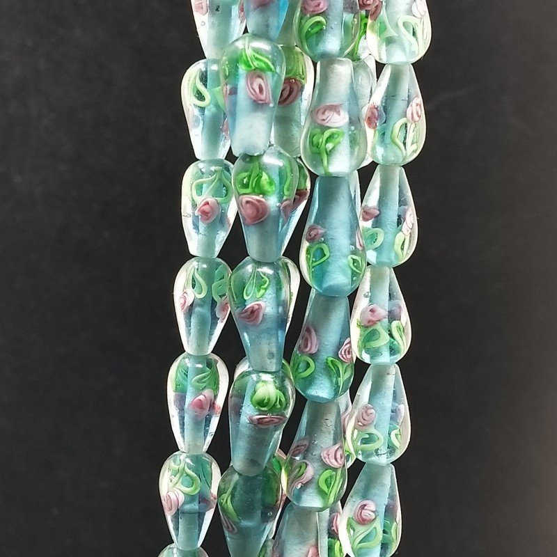 Perline in Vetro Stile Murano Azzurro Forma Goccia Tondo Liscio Foro Passante 10X17mm