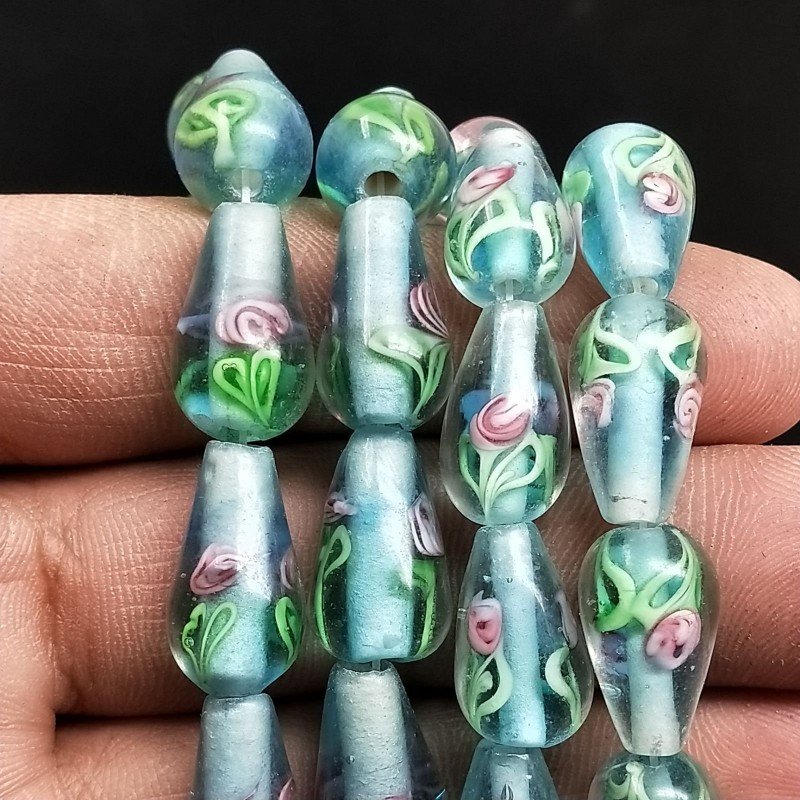 Perline in Vetro Stile Murano Azzurro Forma Goccia Tondo Liscio Foro Passante 10X17mm