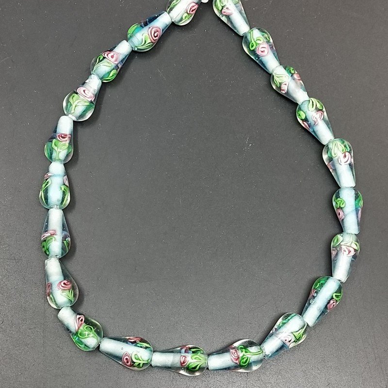 Perline in Vetro Stile Murano Azzurro Forma Goccia Tondo Liscio Foro Passante 10X17mm