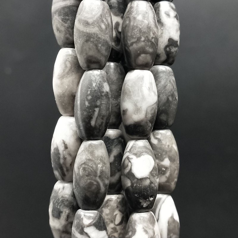 Diaspro Picasso Grigio Perline Forma Barilotto Liscio Liscio 07X14mm