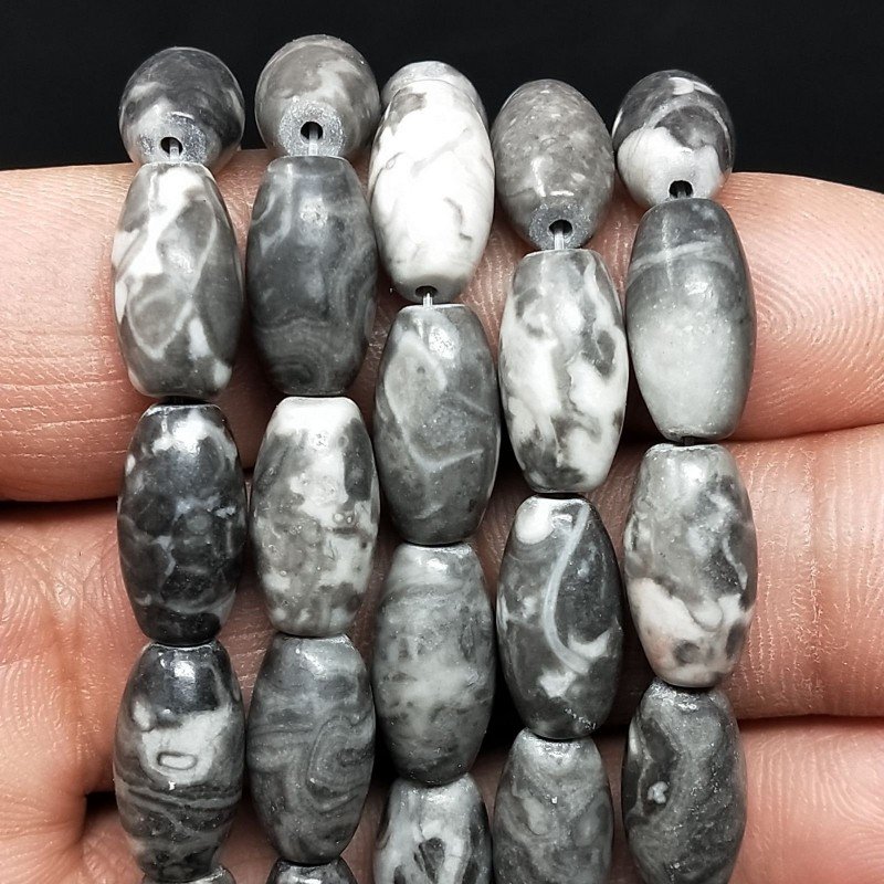 Diaspro Picasso Grigio Perline Forma Barilotto Liscio Liscio 07X14mm