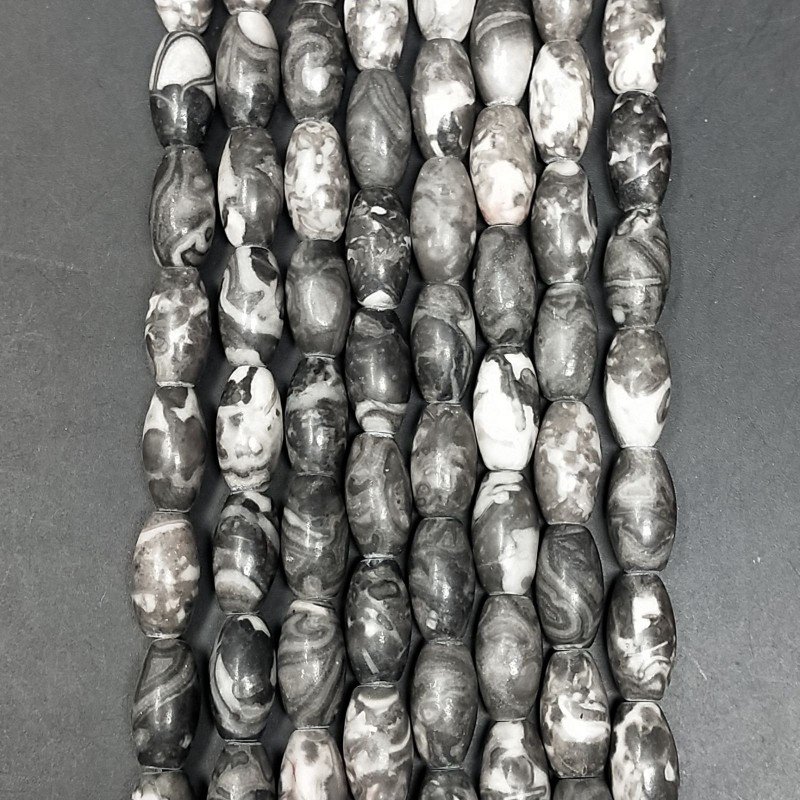 Diaspro Picasso Grigio Perline Forma Barilotto Liscio Liscio 07X14mm