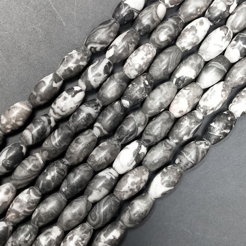 Diaspro Picasso Grigio Perline Forma Barilotto Liscio Liscio 07X14mm