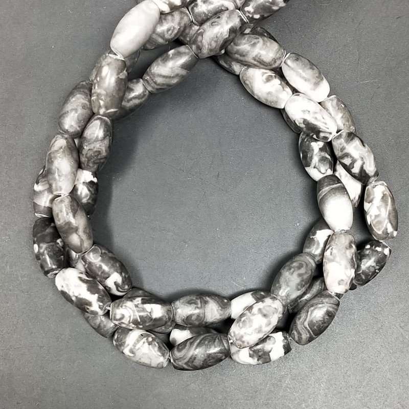 Diaspro Picasso Grigio Perline Forma Barilotto Liscio Liscio 07X14mm