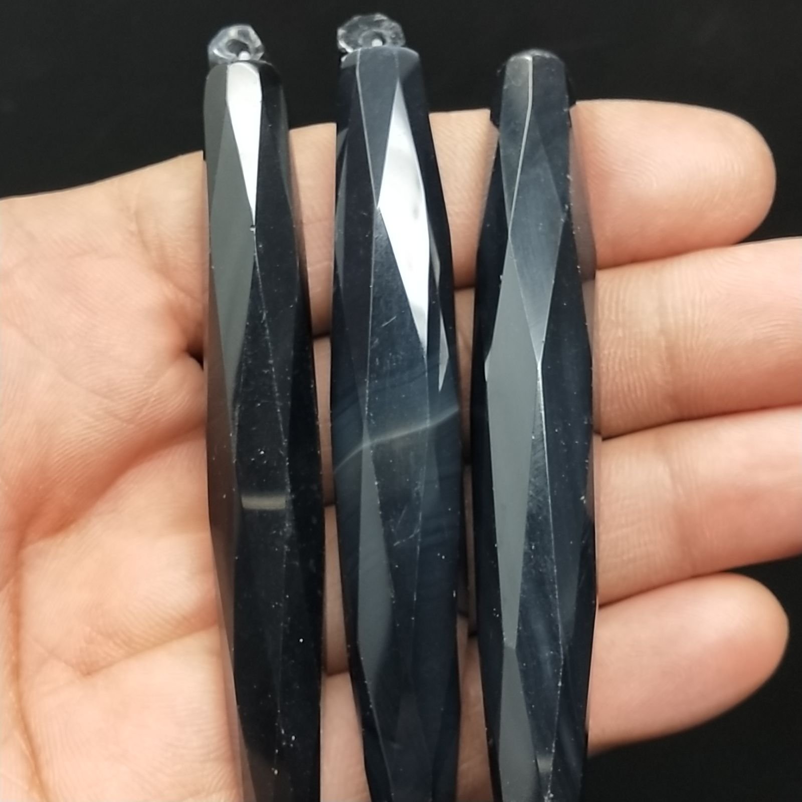 Onice Nera Perline Forma Barilotto Sfaccettato 12X92mm