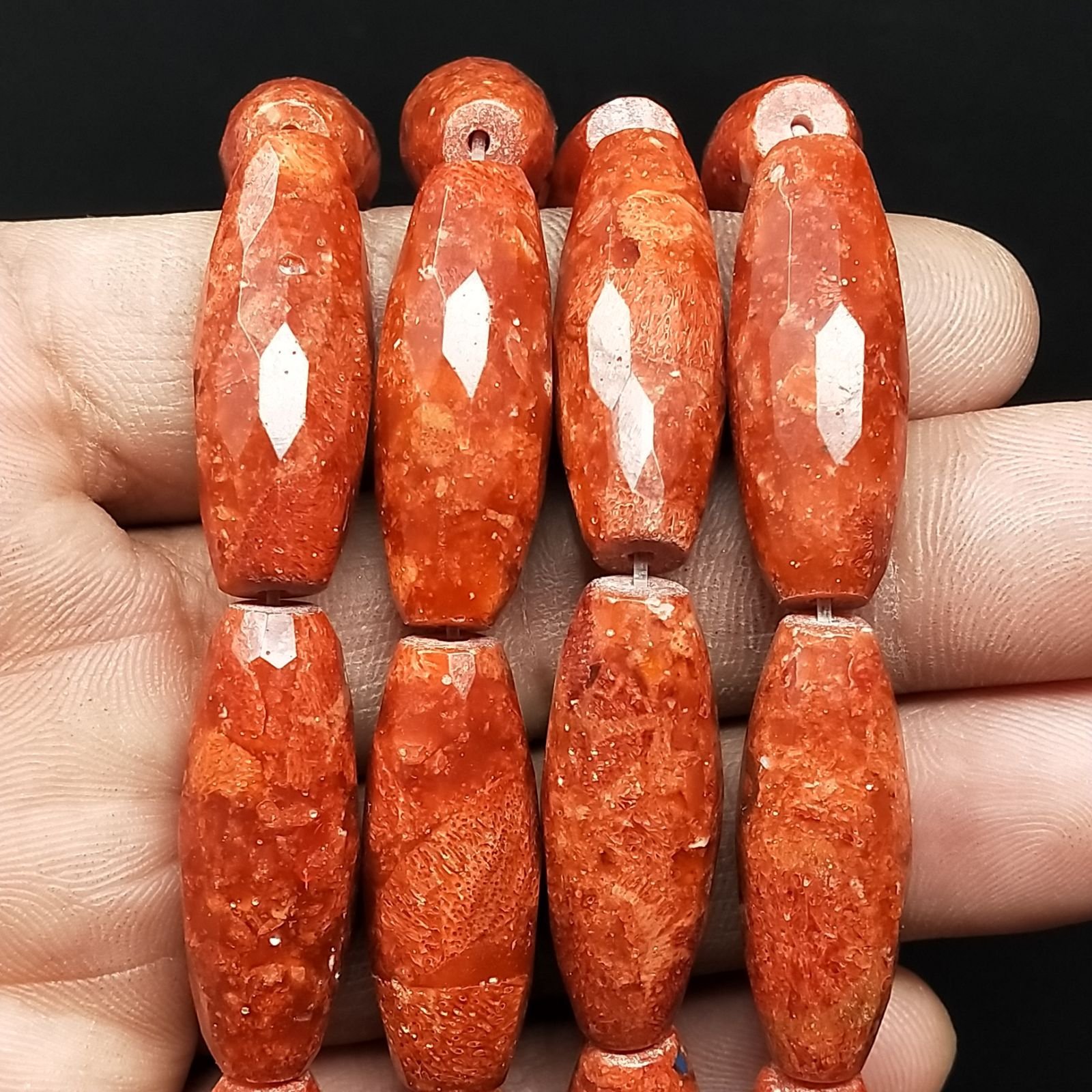 Corallo Madrepora Perline Forma Barilotto Sfaccettato 11X30mm
