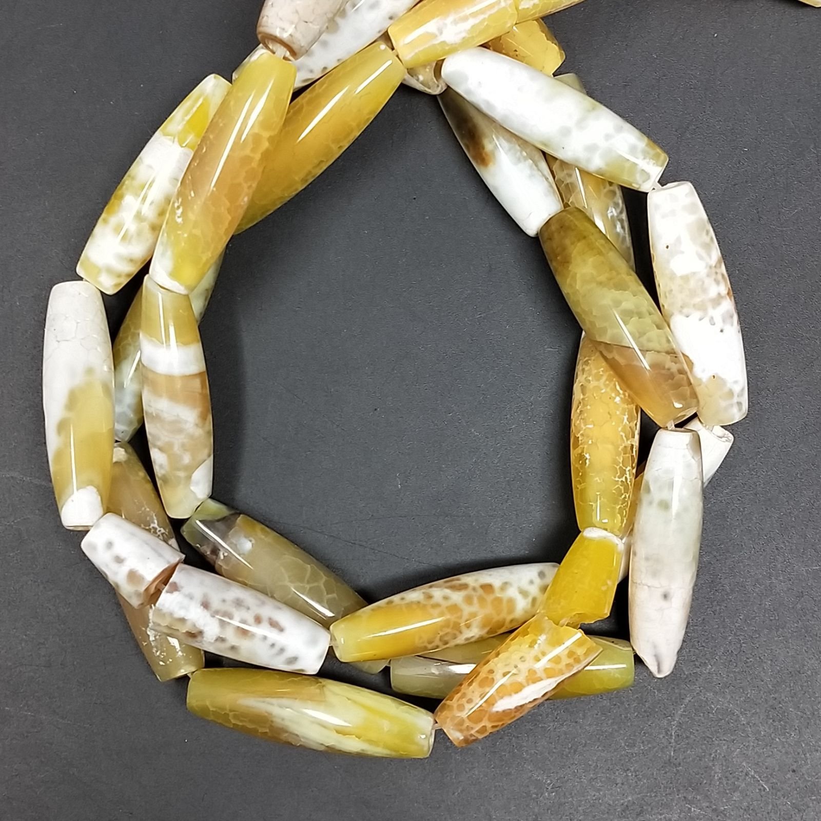 Agata Di Fuoco Oliva Perline Forma Barilotto Liscio 08X29mm