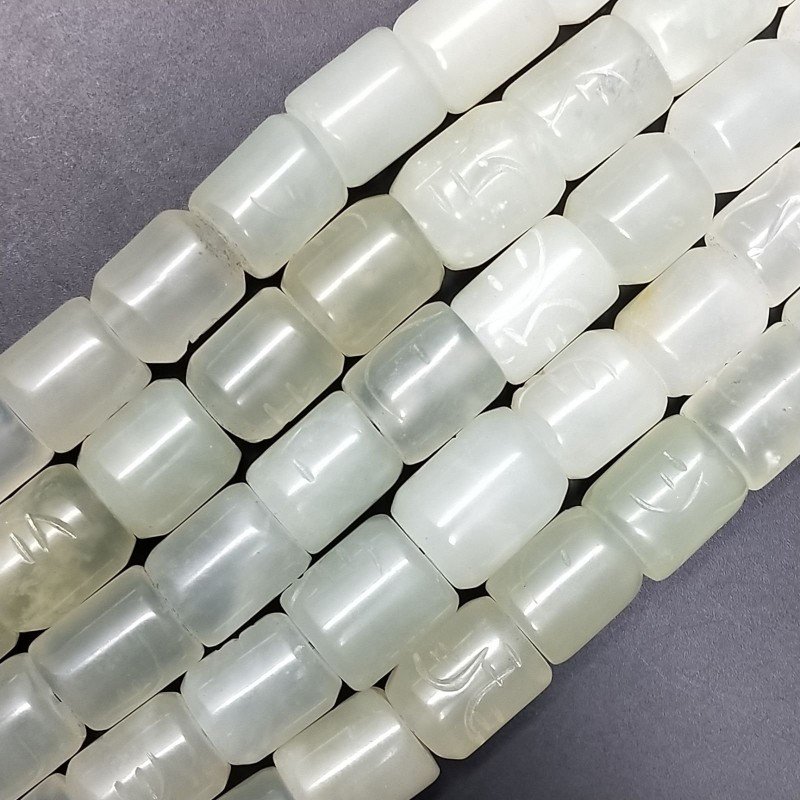 Giada Naturale Perline Forma Cilindro Liscio Inciso 11X13mm