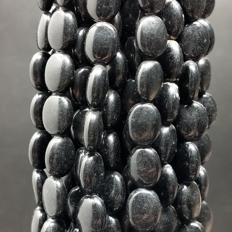 Agata Nera in Perline Forma Ovale Piatto Liscio Foro Passante 08X10mm
