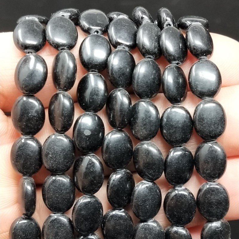 Agata Nera in Perline Forma Ovale Piatto Liscio Foro Passante 08X10mm