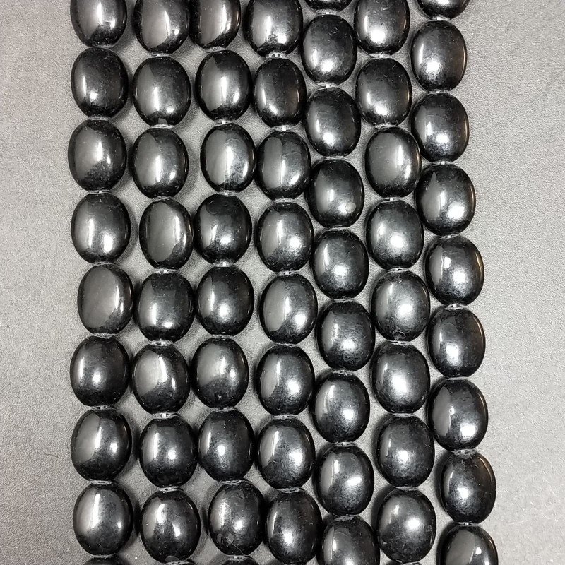 Agata Nera in Perline Forma Ovale Piatto Liscio Foro Passante 08X10mm