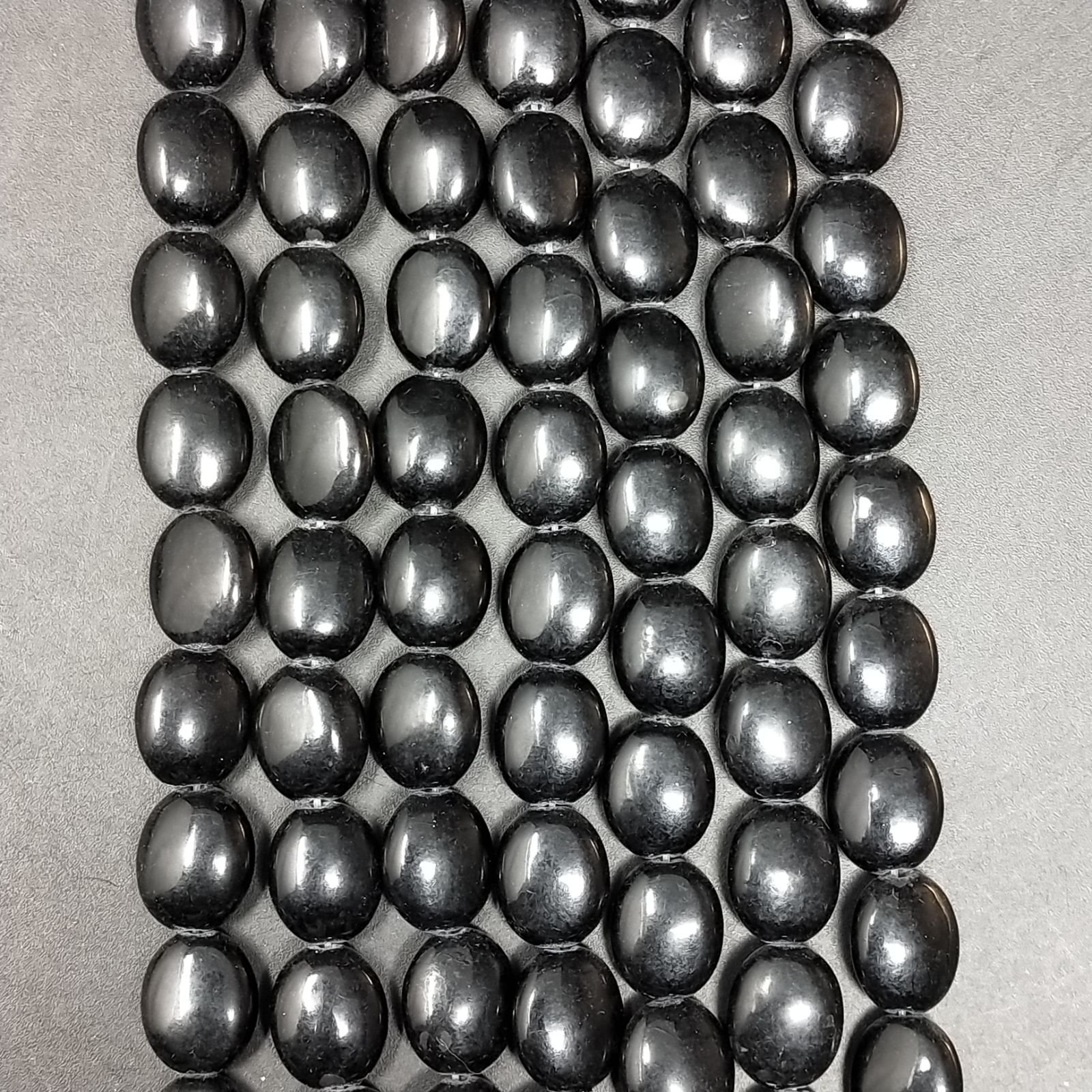 Agata Nera in Perline Forma Ovale Piatto Liscio Foro Passante 08X10mm