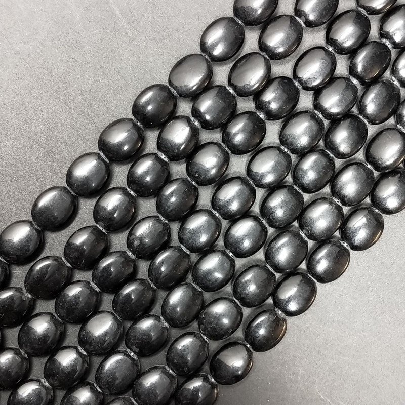 Agata Nera in Perline Forma Ovale Piatto Liscio Foro Passante 08X10mm