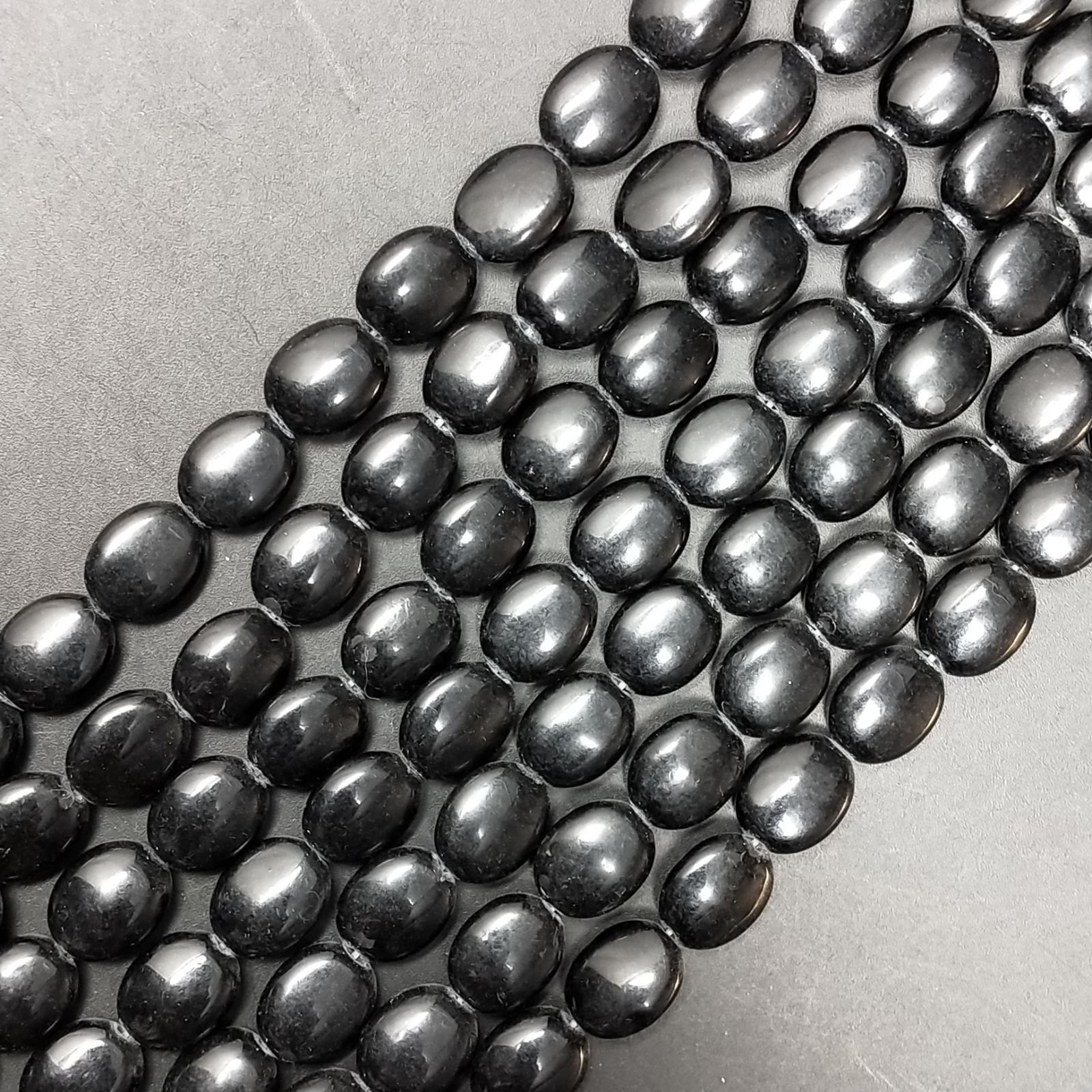 Agata Nera in Perline Forma Ovale Piatto Liscio Foro Passante 08X10mm