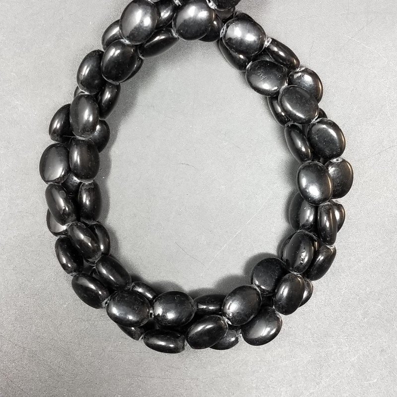 Agata Nera in Perline Forma Ovale Piatto Liscio Foro Passante 08X10mm