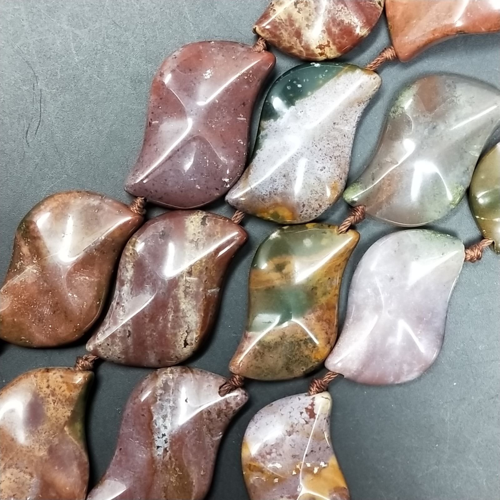 Agata Indiana Perline Forma Foglia Liscio 19X30mm
