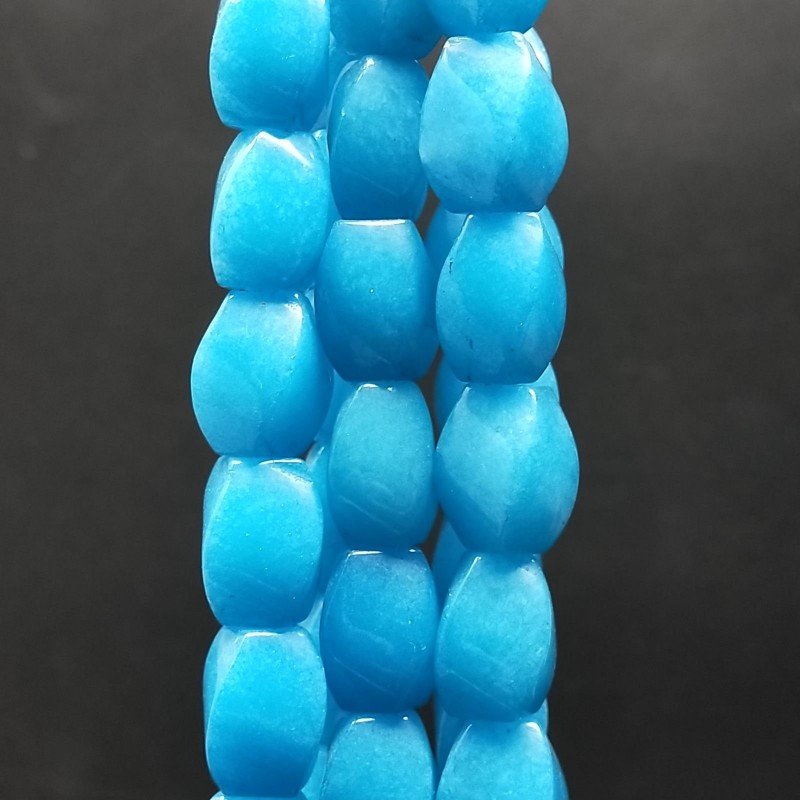 Giada Azurro in Perline Forma Twist Liscio a Mano Foro Passante 10x14mm