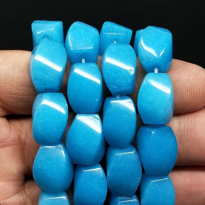 Giada Azurro in Perline Forma Twist Liscio a Mano Foro Passante 10x14mm