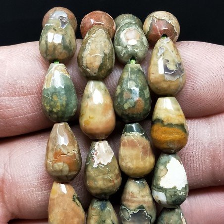 Diaspro Riolite Naturale Perline Forma Goccia Tondo Sfaccettato Foro Passante 08X12mm