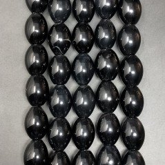 Onice Nera Naturale in Perline Forma Ovale Piatto Liscio Foro Passante 14X18mm