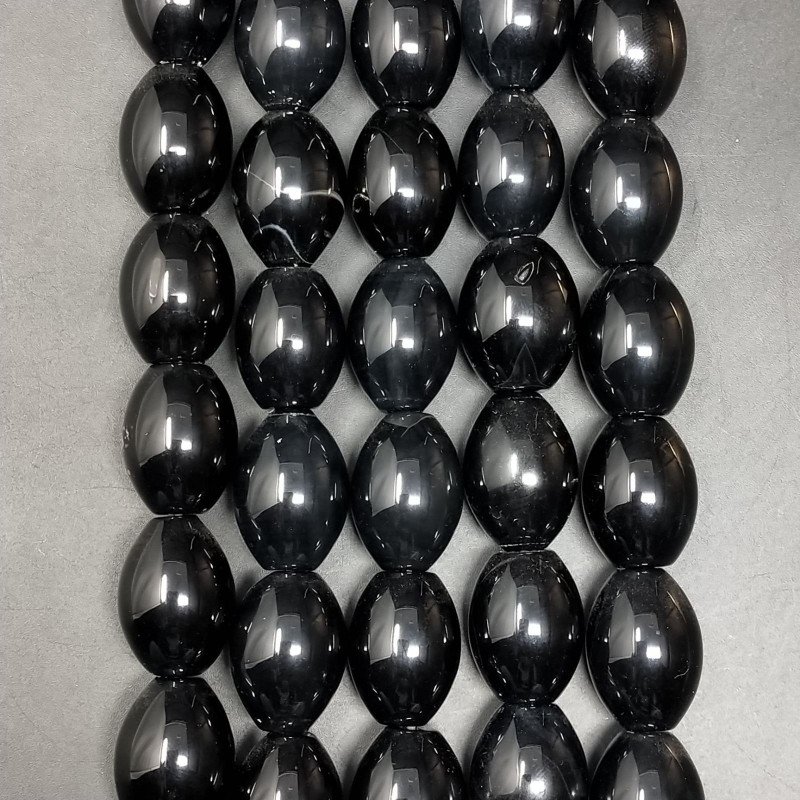Onice Nera Naturale in Perline Forma Ovale Piatto Liscio Foro Passante 14X18mm