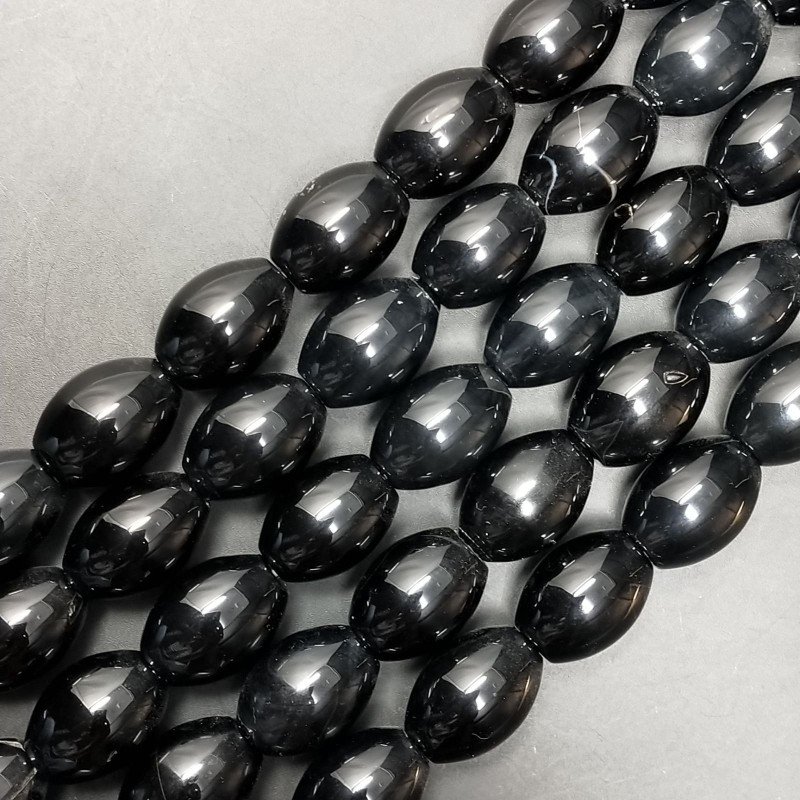 Onice Nera Naturale in Perline Forma Ovale Piatto Liscio Foro Passante 14X18mm