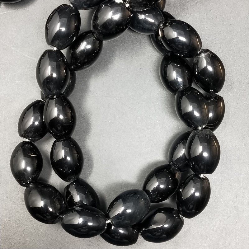 Onice Nera Naturale in Perline Forma Ovale Piatto Liscio Foro Passante 14X18mm