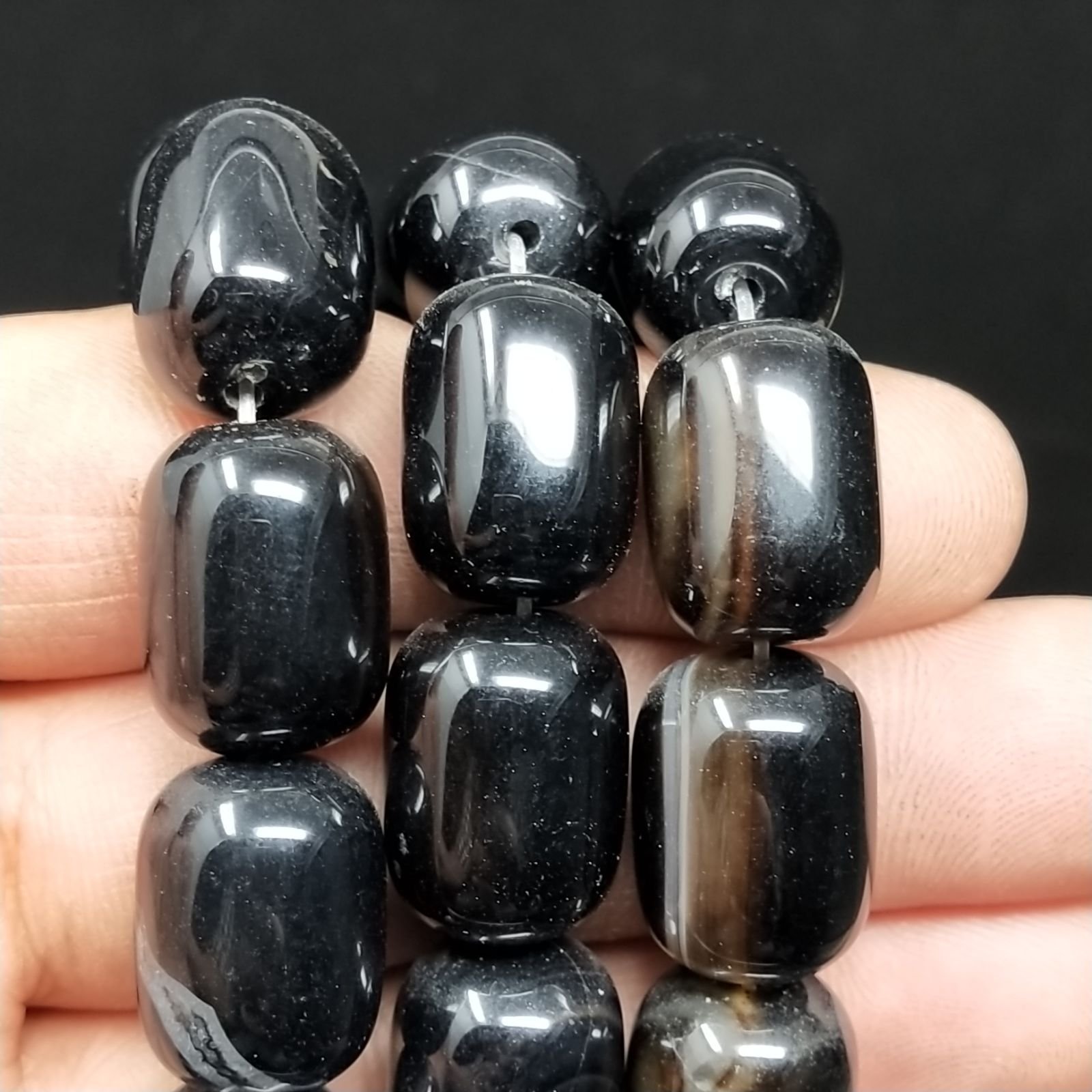 Onice Nera Perline Forma Barilotto Liscio 13X18mm
