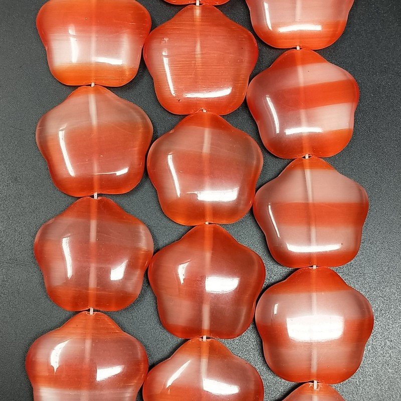 Cristallo Arancio a Strisce Perline Forma Fiori Liscio Foro Passante 30X28mm
