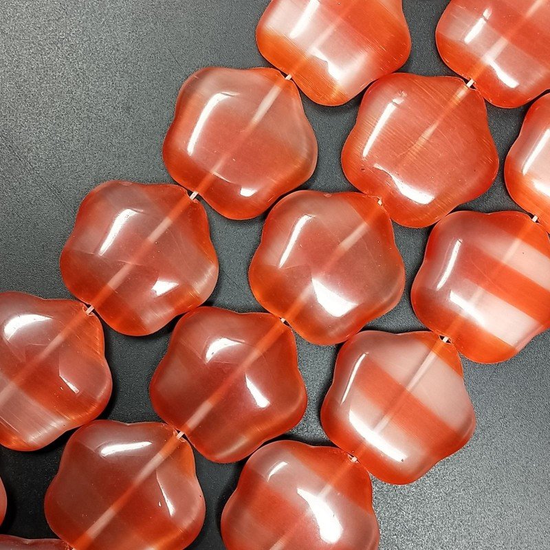 Cristallo Arancio a Strisce Perline Forma Fiori Liscio Foro Passante 30X28mm