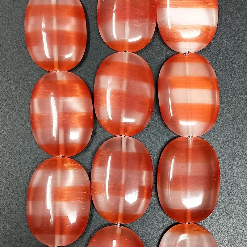 Cristallo Arancio a Strisce in Perline Forma Ovale Piatto Liscio Foro Passante 24X34mm Cristallo Arancio a Strisce in Perline Forma Ovale Piatto Liscio Foro Passante 24X34mm