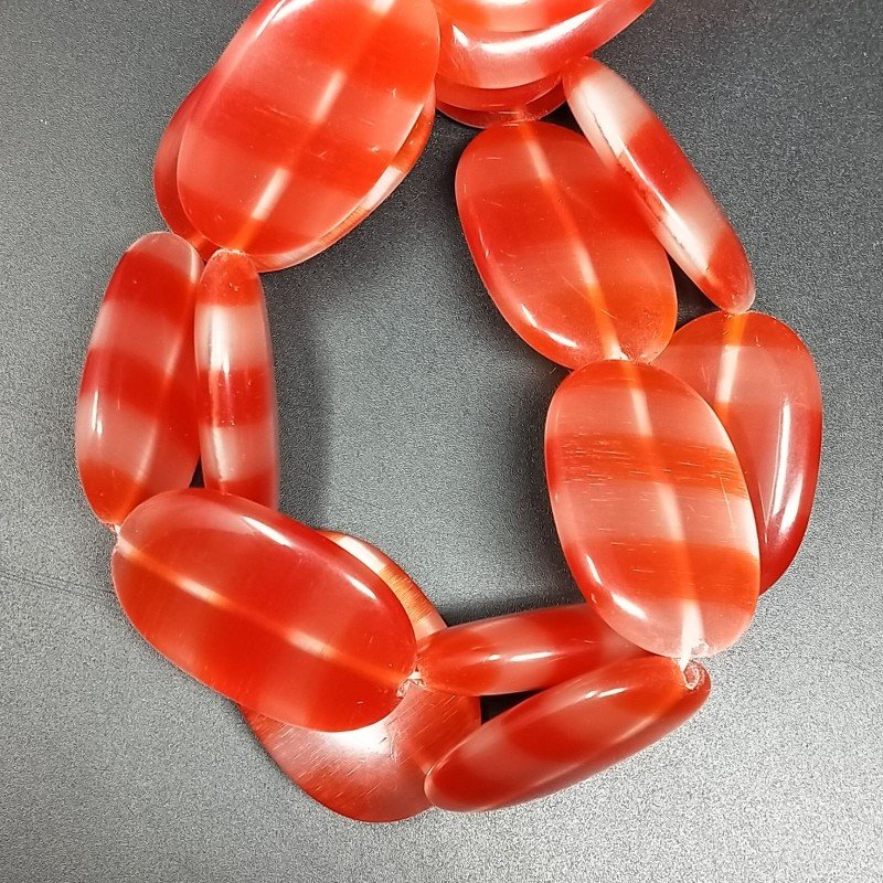 Cristallo Arancio a Strisce in Perline Forma Ovale Piatto Liscio Foro Passante 24X34mm Cristallo Arancio a Strisce in Perline Forma Ovale Piatto Liscio Foro Passante 24X34mm