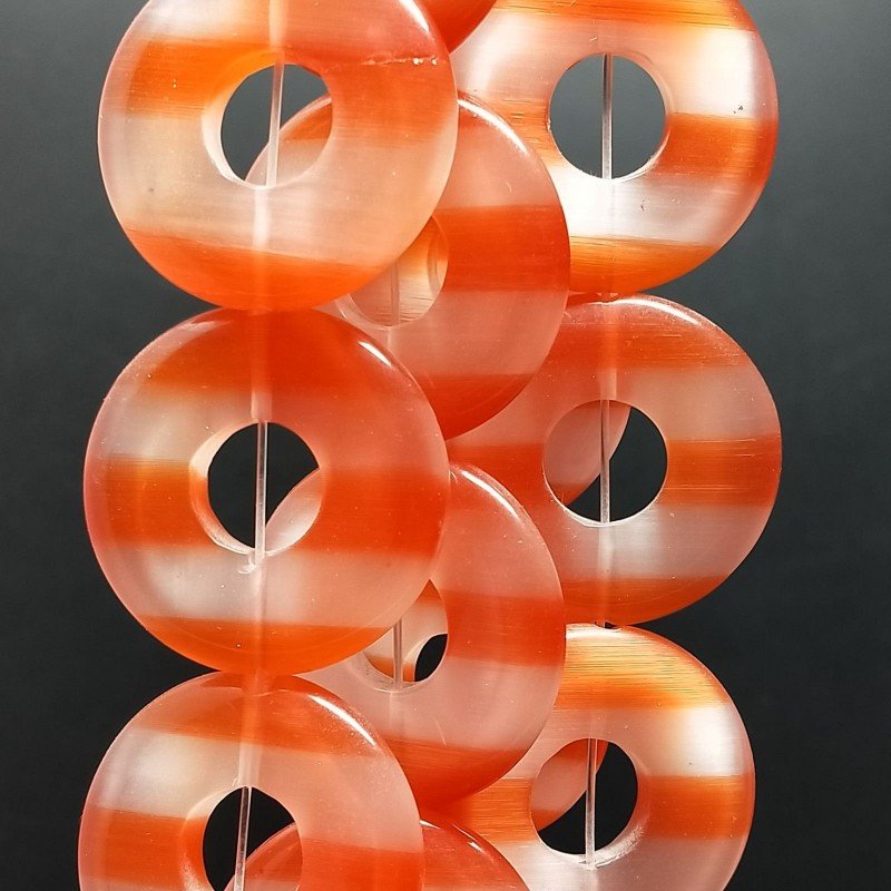 Cristallo Arancio a Strisce Perline Forma Cerchio Tondo Piatto Liscio 30mm