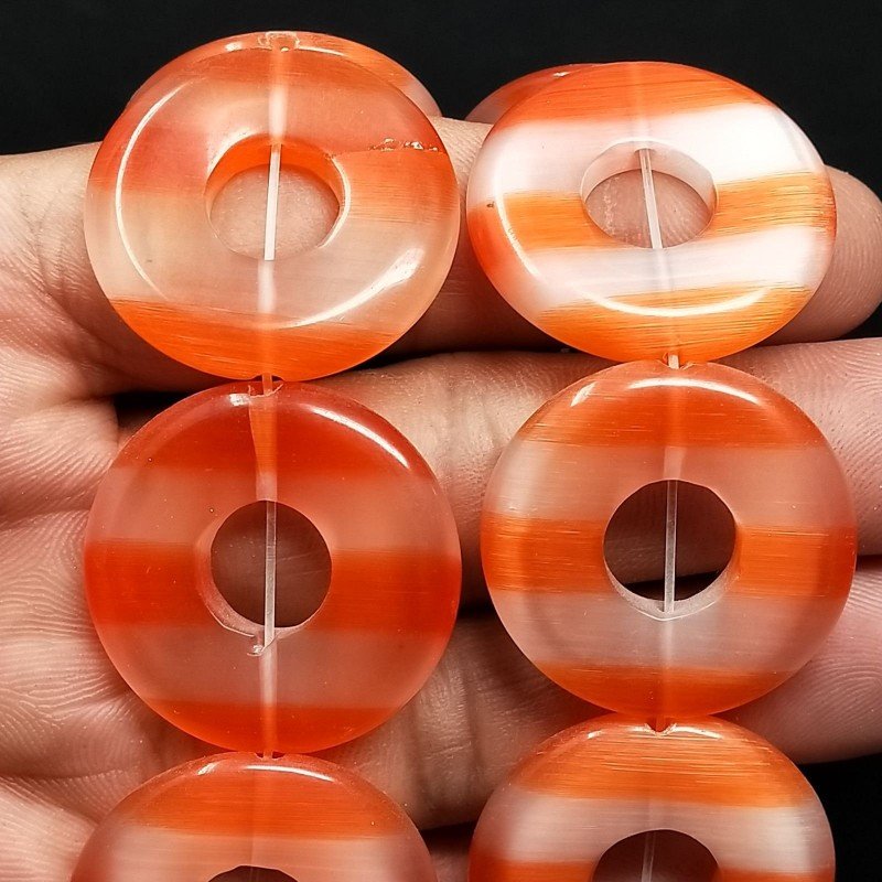 Cristallo Arancio a Strisce Perline Forma Cerchio Tondo Piatto Liscio 30mm