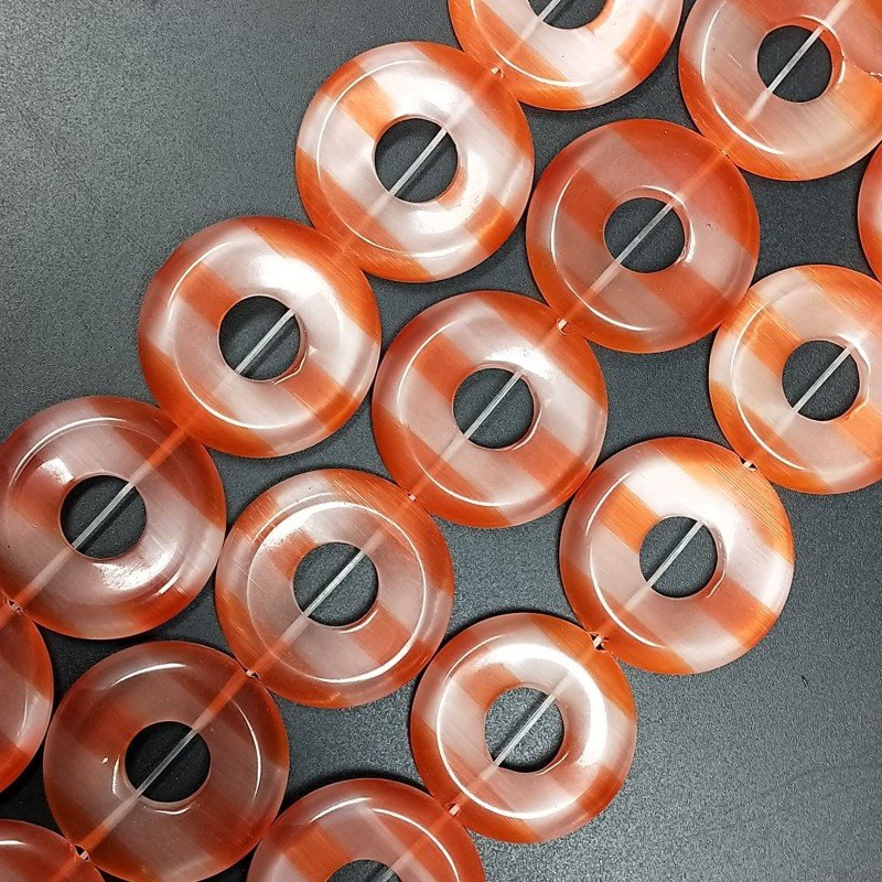 Cristallo Arancio a Strisce Perline Forma Cerchio Tondo Piatto Liscio 30mm