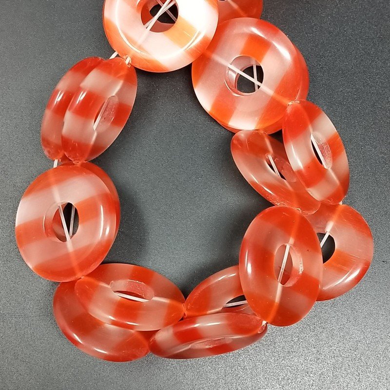 Cristallo Arancio a Strisce Perline Forma Cerchio Tondo Piatto Liscio 30mm