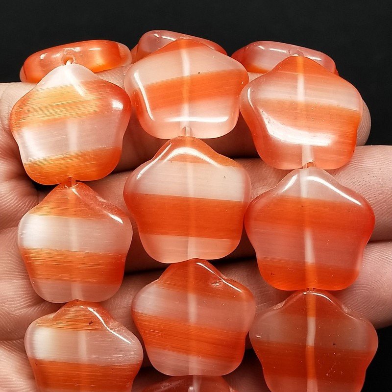 Cristallo Arancio a Strisce Perline Forma Fiori Liscio Foro Passante 22X21mm