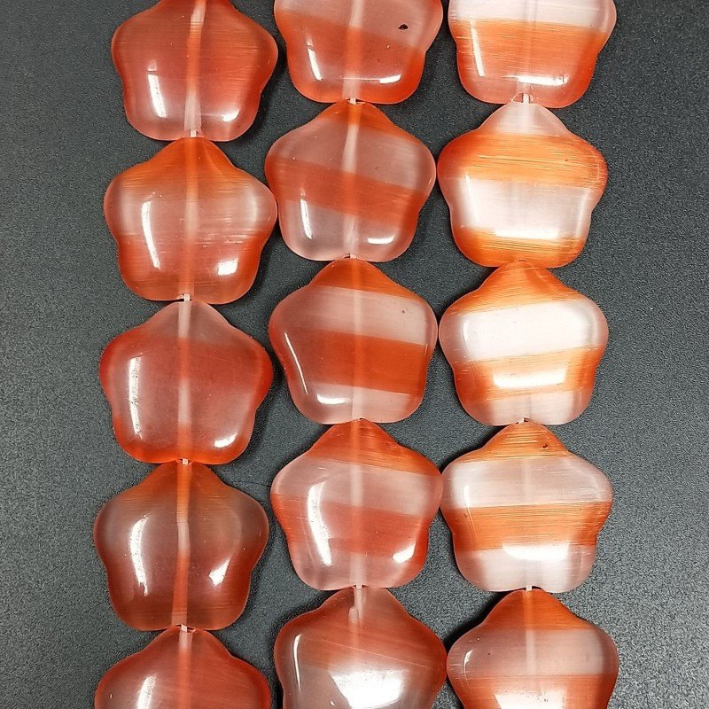 Cristallo Arancio a Strisce Perline Forma Fiori Liscio Foro Passante 22X21mm
