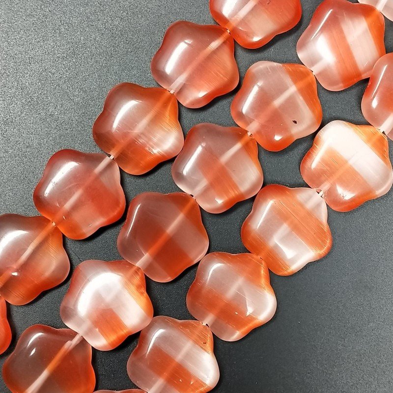 Cristallo Arancio a Strisce Perline Forma Fiori Liscio Foro Passante 22X21mm