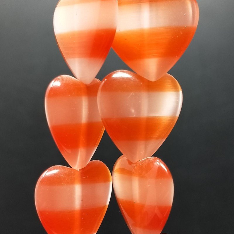 Cristallo Arancio a Strisce Perline Forma Cuore Piatto Liscio Foro Passante 20mm