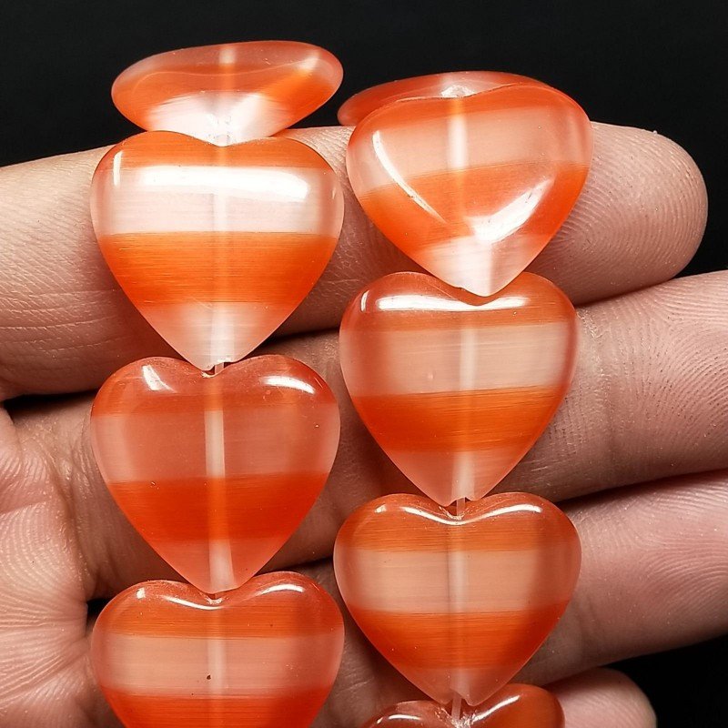 Cristallo Arancio a Strisce Perline Forma Cuore Piatto Liscio Foro Passante 20mm