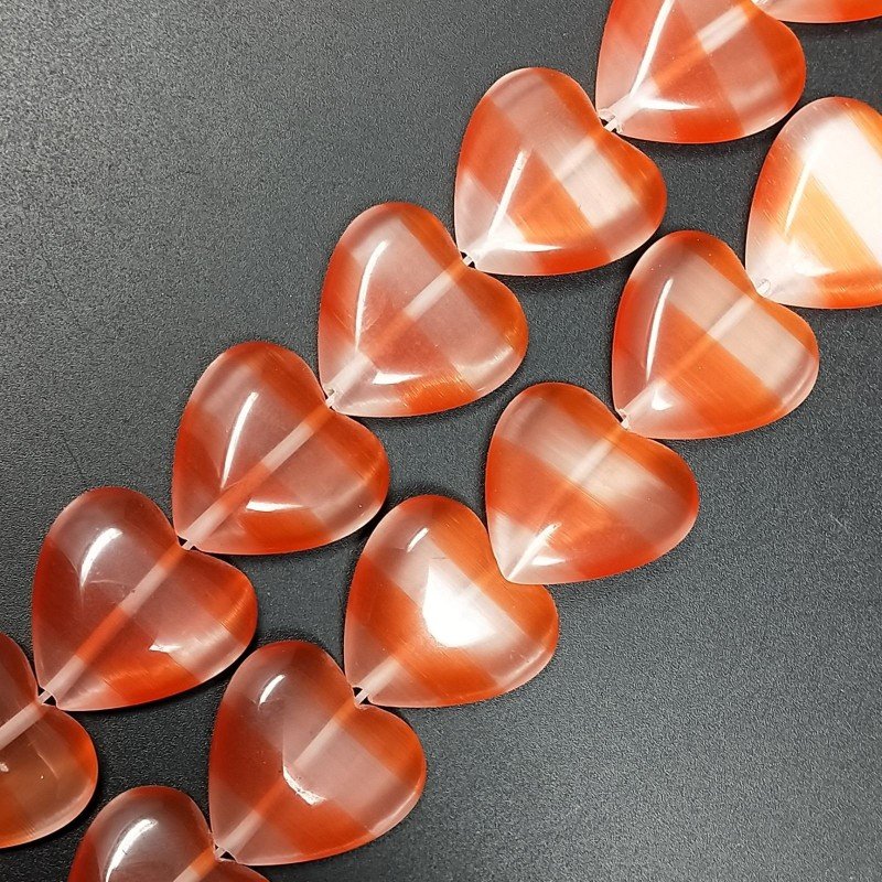 Cristallo Arancio a Strisce Perline Forma Cuore Piatto Liscio Foro Passante 20mm